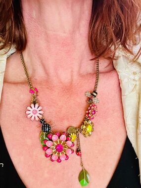 Betsey Johnson "Garden Party" Statement Charm Necklace